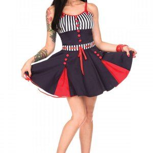Voodoo Vixen XL Fit Flare Dress Nautical Blue Red